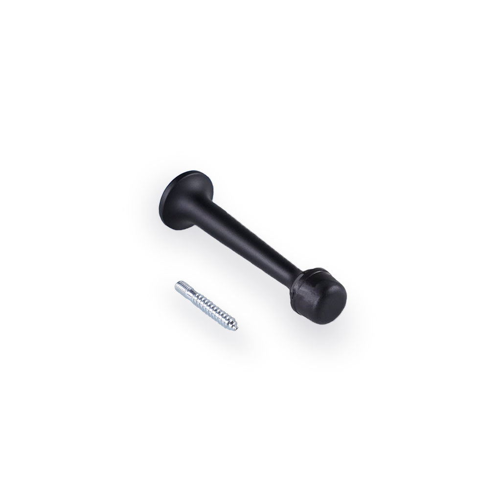 Dørstopper: Dørstopper i massiv messing i mat sort og hætte i sort plast. 78 mm.