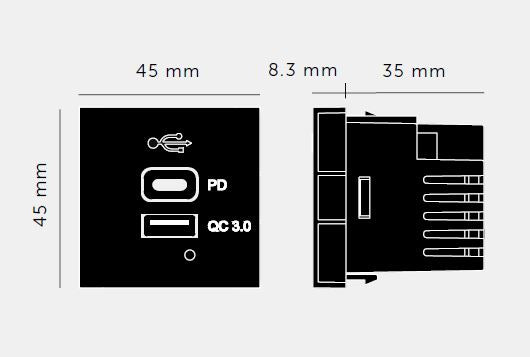 Modul til USB A + C Quickcharge, sort • Buster + Punch