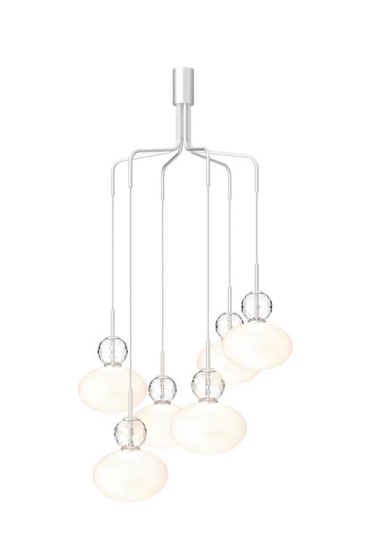 Rizzatto Cluster 6 lysekrone, satin silver / opal • NUURA
