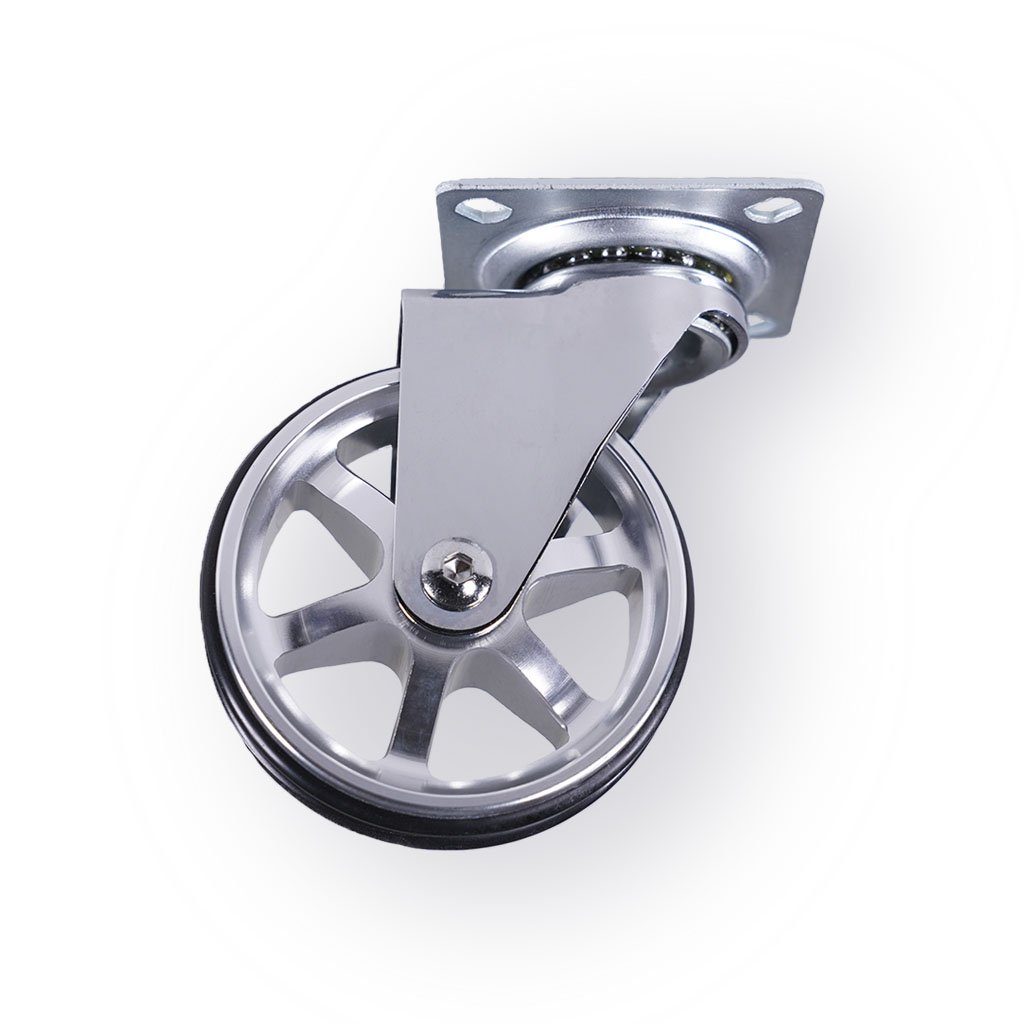 Berlin – eksklusivt møbelhjul i blank aluminium Ø75 mm. uden bremse