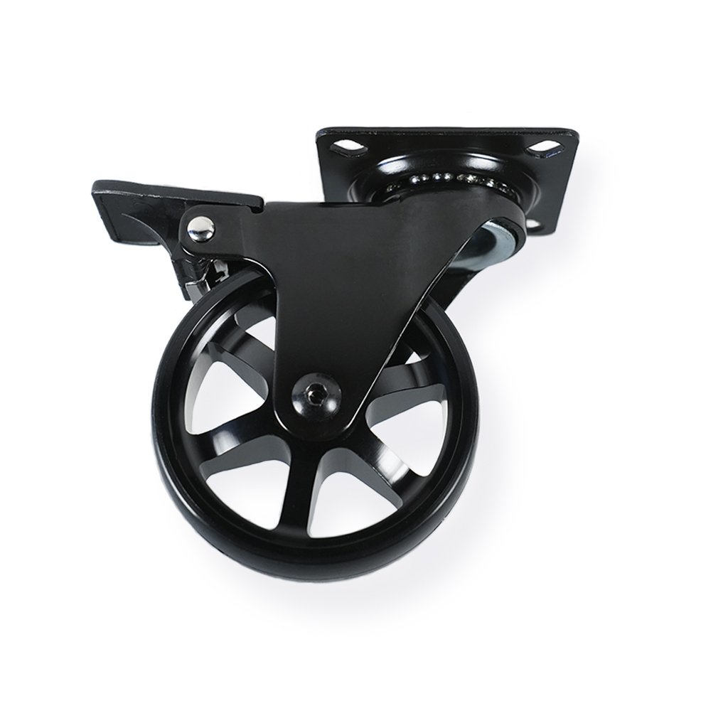 Berlin – eksklusivt møbelhjul i sort eloxeret aluminium Ø75 mm. med bremse